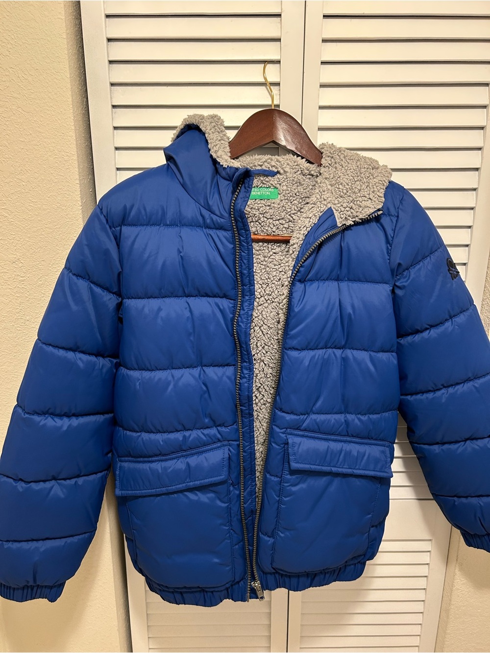 United Colors Of Benetton Royal Blue Puffer Jacket with Sherpa Hood S XL 10/11